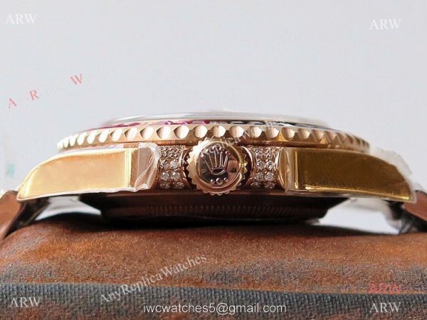 (ROF) Swiss Copy Rolex GMT-Master II Rose Gold Diamonds Watch Custom Made (ROF) Swiss Copy Rolex GMT-Master II Rose Gold Diamonds Watch Custom Made