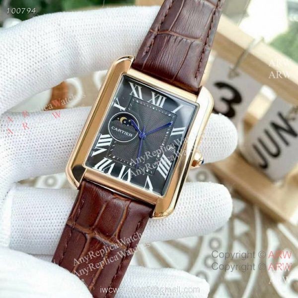 Replica Cartier Tank Moonphase Watches Leather Strap Replica Cartier Tank Moonphase Watches Leather Strap