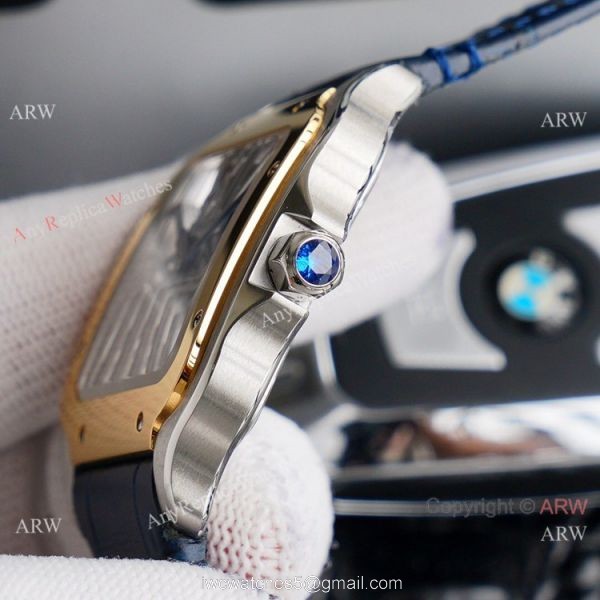 (TW )Best Replica Mens Santos De Cartier Skeleton Two Tone Watch With Blue Leather Strap (TW )Best Replica Mens Santos De Cartier Skeleton Two Tone Watch With Blue Leather Strap