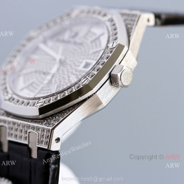 Diamond Audemars Piguet Royal Oak 15400 Watch With Black Leather Strap Best Replica Diamond Audemars Piguet Royal Oak 15400 Watch With Black Leather Strap Best Replica