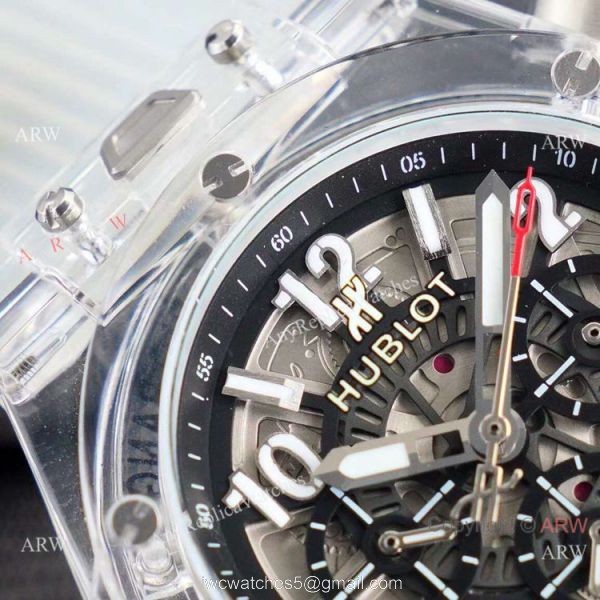 2021 New Hublot Unico Sapphire Transparent Chronograph Watch Black Inner 2021 New Hublot Unico Sapphire Transparent Chronograph Watch Black Inner