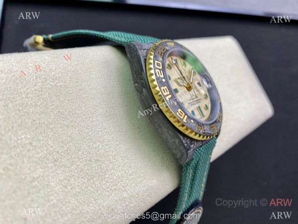 2021 Super Clone Rolex Diw GMT-Master 2 Watch JH Factory Cal.3186 Smoked Yellow Dial Green fabric Leather Strap 2021 Super Clone Rolex Diw GMT-Master 2 Watch JH Factory Cal.3186 Smoked Yellow Dial Green fabric Leather Strap