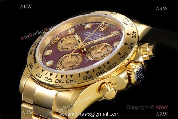 JH Factory AAA Swiss Rolex Daytona JH 4130 Chronograph Watch Rose Red Dial Yellow Gold 40mm JH Factory AAA Swiss Rolex Daytona JH 4130 Chronograph Watch Rose Red Dial Yellow Gold 40mm