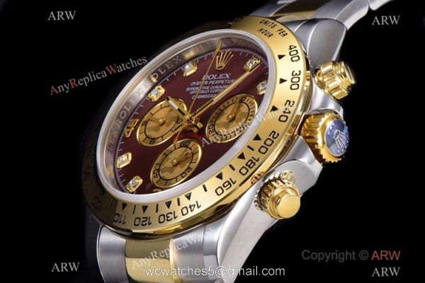 JH Factory Replica Rolex Daytona Swiss 4130 Chronograph Watch Rose Red Dial Two Tone JH Factory Replica Rolex Daytona Swiss 4130 Chronograph Watch Rose Red Dial Two Tone