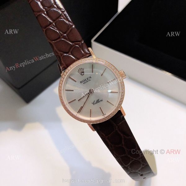 Diamond Rolex Cellini Ladies Leather Strap Yellow Gold Watch Replica Diamond Rolex Cellini Ladies Leather Strap Yellow Gold Watch Replica