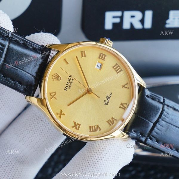 Gold Rolex Cellini White Dial With Roman Markers Swiss Replica Watches Gold Rolex Cellini White Dial With Roman Markers Swiss Replica Watches