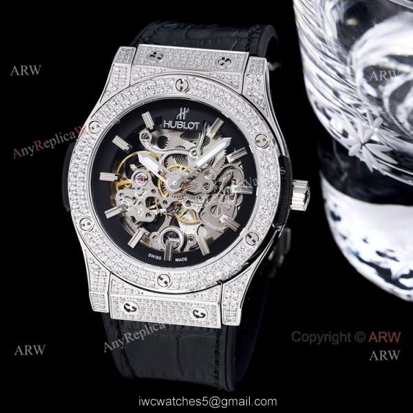 Replica Hublot Big Bang 45mm Skeleton Watch With Diamonds Blue Rubber Band For Men Replica Hublot Big Bang 45mm Skeleton Watch With Diamonds Blue Rubber Band For Men