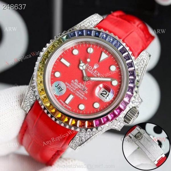 New Blaken Rolex Submariner Red Dial Rainbow Bezel Swiss Replica Watches 40mm New Blaken Rolex Submariner Red Dial Rainbow Bezel Swiss Replica Watches 40mm