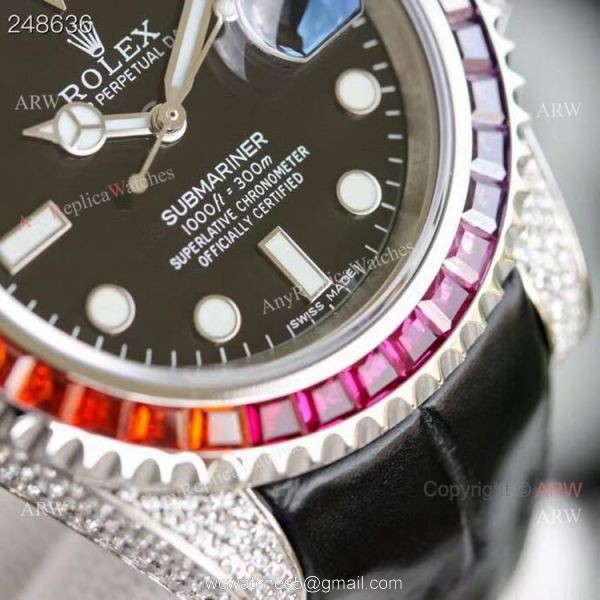 New Rolex Submariner Black Dial Rainbow Bezel Asia 2824 Replica Watches 40mm New Rolex Submariner Black Dial Rainbow Bezel Asia 2824 Replica Watches 40mm