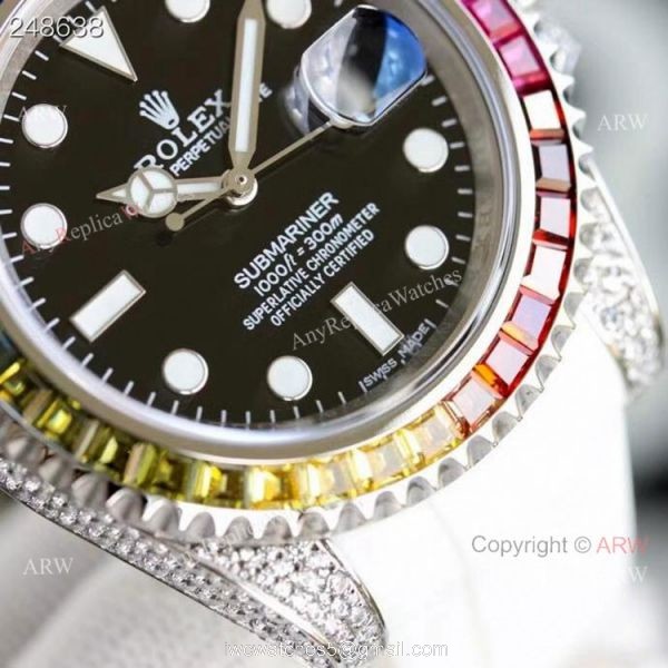 New Rolex Submariner Rainbow Bezel Black Dial Asia 2824 Replica Watches 40mm New Rolex Submariner Rainbow Bezel Black Dial Asia 2824 Replica Watches 40mm