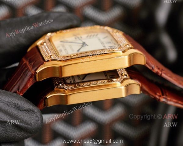 Replica Cartier Santos Yellow Gold White Dial Watch With Diamonds For Men And Women Replica Cartier Santos Yellow Gold White Dial Watch With Diamonds For Men And Women