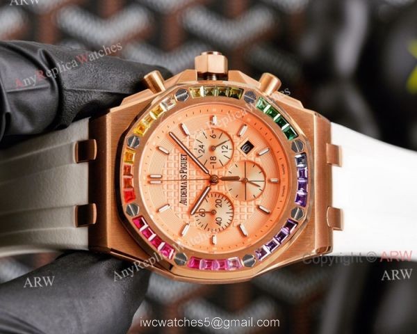 Knockoff Audemars Piguet Royal Oak 42mm Rose Gold Rainbow Watch Quartz Movement Knockoff Audemars Piguet Royal Oak 42mm Rose Gold Rainbow Watch Quartz Movement