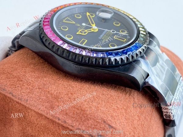 Blaken Rolex Rainbow Submariner All Black Yellow Markers Watch 40mm Replica Asia 2836 Movement Blaken Rolex Rainbow Submariner All Black Yellow Markers Watch 40mm Replica Asia 2836 Movement