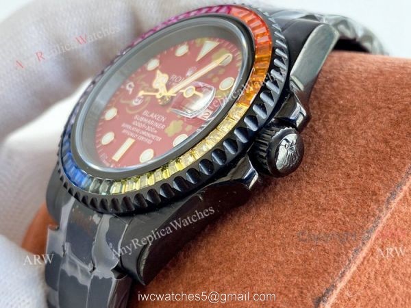 Swiss Grade Rolex Blaken Submariner Red Dial Rainbow Diamond Bezel Replica Watch Swiss Grade Rolex Blaken Submariner Red Dial Rainbow Diamond Bezel Replica Watch