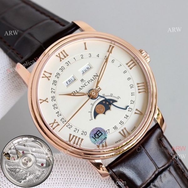 V2 New Upgraded Replica Blancpain Moon Phase Rose Gold Watch Blue Dial Blue Leather Strap V2 New Upgraded Replica Blancpain Moon Phase Rose Gold Watch Blue Dial Blue Leather Strap
