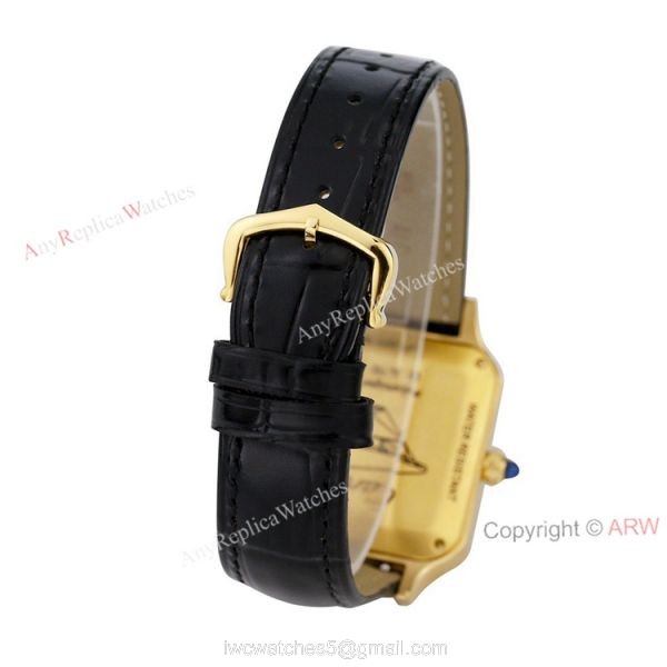 TWF Yellow Gold Cartier Santos-Dumont Gold Face Black Leather Strap Copy Watch For Men And Women TWF Yellow Gold Cartier Santos-Dumont Gold Face Black Leather Strap Copy Watch For Men And Women