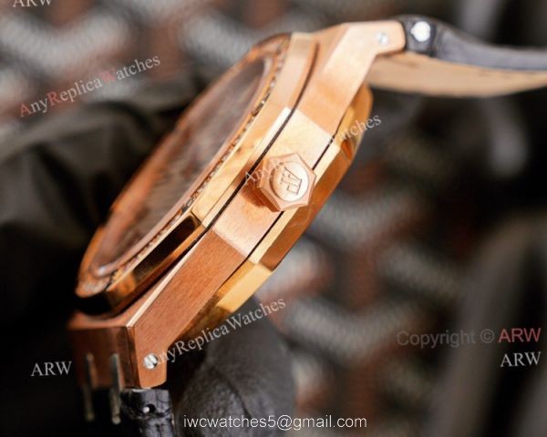 High End Replica Audemars Piguet Royal Oak Rose Gold Grey Dial Automatic Watch With Diamonds Black Leather Strap High End Replica Audemars Piguet Royal Oak Rose Gold Grey Dial Automatic Watch With Diamonds Black Leather Strap