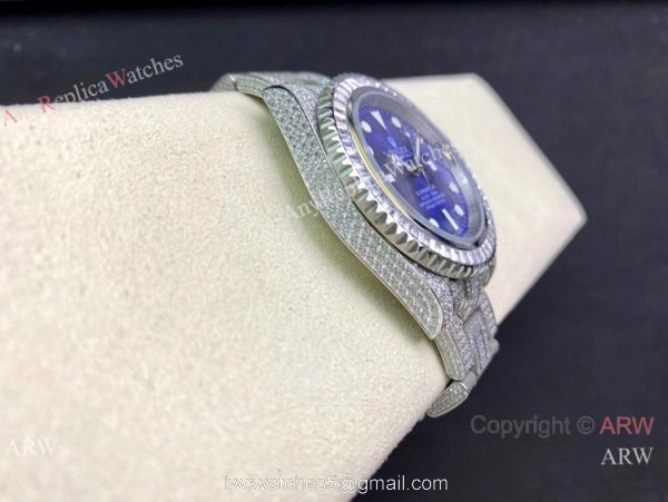 Swiss Copy Rolex Iced Out Submariner 2836 Watch 904L Stainless Steel Blue Face Swiss Copy Rolex Iced Out Submariner 2836 Watch 904L Stainless Steel Blue Face
