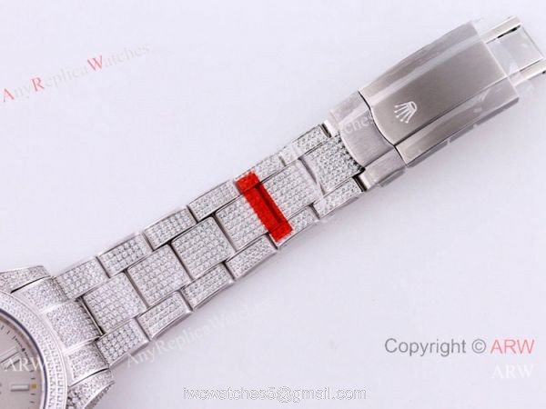 Swiss Quality Iced Out Rolex Oyster Perpetual 41mm Watch Full Diamond Case Silver Dial Swiss Quality Iced Out Rolex Oyster Perpetual 41mm Watch Full Diamond Case Silver Dial