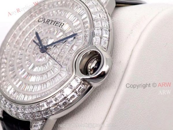 Iced Out Cartier Ballon Bleu 42mm Black Leather Strap Watch Replica Iced Out Cartier Ballon Bleu 42mm Black Leather Strap Watch Replica