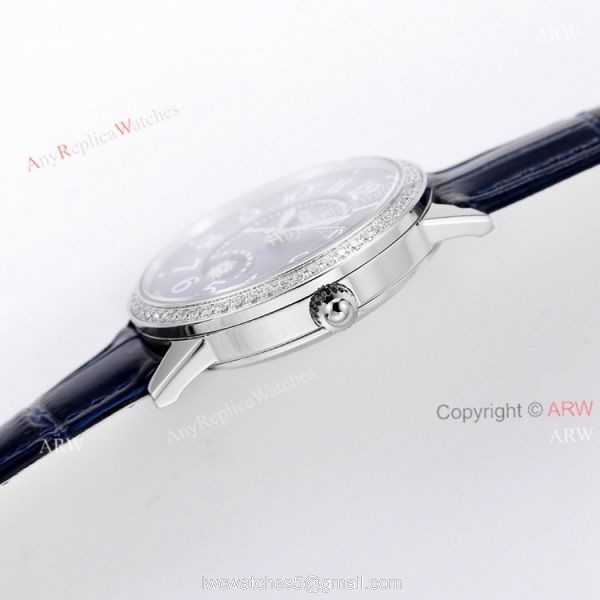 (GF) Swiss Replica Jaeger Lecoultre Moonphase Watch Blue Dial With Diamond Bezel (GF) Swiss Replica Jaeger Lecoultre Moonphase Watch Blue Dial With Diamond Bezel
