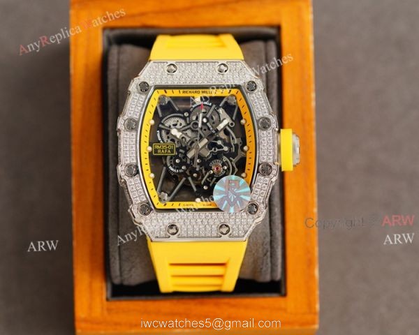 (RM Factory) Clone Richard Mille RM035-01 Orange Rubber Strap Knockoff Watch With Diamonds (RM Factory) Clone Richard Mille RM035-01 Orange Rubber Strap Knockoff Watch With Diamonds