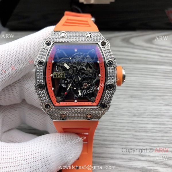 Swiss Quality Richard Mille RM35-01 Rafael Nadal Watch Diamond Case Red Rubber Strap Swiss Quality Richard Mille RM35-01 Rafael Nadal Watch Diamond Case Red Rubber Strap
