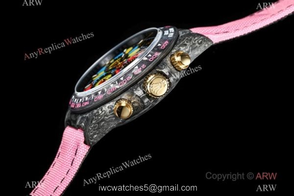 NEW! TW Factory Rolex DIW Carbon Daytona Copy Watch 7750 Pink Fabric Leather Strap NEW! TW Factory Rolex DIW Carbon Daytona Copy Watch 7750 Pink Fabric Leather Strap