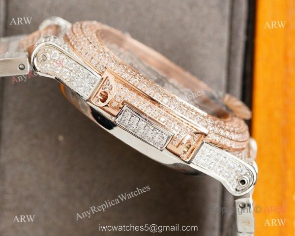 Swiss Grade Patek Philippe Nautilus 40mm Watch 9015 Ultra-thin Full Diamond Dial 2-Tone Rose Gold Swiss Grade Patek Philippe Nautilus 40mm Watch 9015 Ultra-thin Full Diamond Dial 2-Tone Rose Gold
