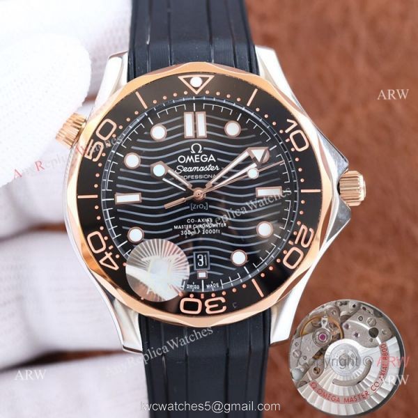Swiss Quality Copy Omega Seamaster 300m Citizen Watch Two Tone Rose Gold Blue Rubber Strap Swiss Quality Copy Omega Seamaster 300m Citizen Watch Two Tone Rose Gold Blue Rubber Strap