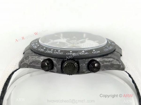 Super Clone Rolex Daytona Diw Carbon Swiss 4130 Noob Factory Panda Dial on White Nylon Strap Super Clone Rolex Daytona Diw Carbon Swiss 4130 Noob Factory Panda Dial on White Nylon Strap
