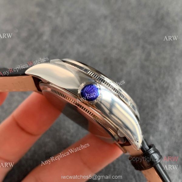 Swiss Copy Rolex Cellini Dual Time 3180 Movement Watch Silver Dial Black Leather Strap Swiss Copy Rolex Cellini Dual Time 3180 Movement Watch Silver Dial Black Leather Strap