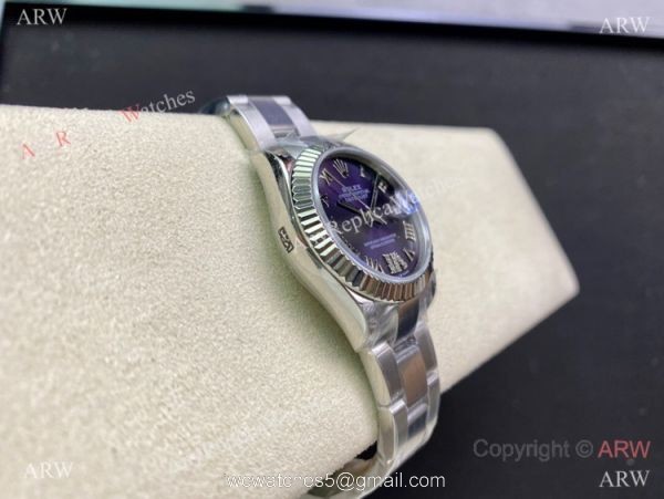 Swiss Copy Rolex Oyster Datejust 31mm Purple Roman Dial watch with VI Diamond Swiss Copy Rolex Oyster Datejust 31mm Purple Roman Dial watch with VI Diamond