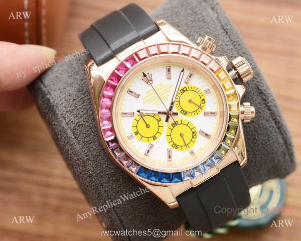 Fake Rolex Daytona Rainbow Watch Gold case White Dial Japan-quartz Fake Rolex Daytona Rainbow Watch Gold case White Dial Japan-quartz