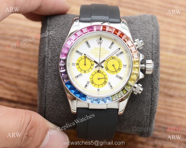 Fake Rolex Daytona Rainbow Watch Rubber Band White Dial Japan-quartz Fake Rolex Daytona Rainbow Watch Rubber Band White Dial Japan-quartz