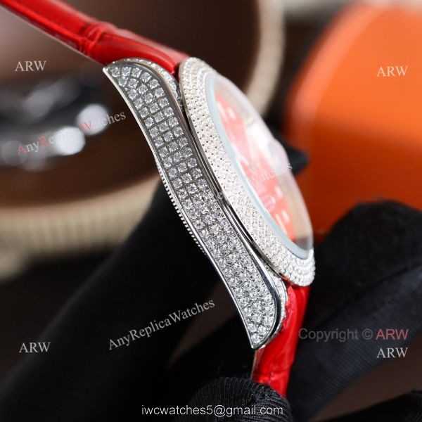 Rolex Submariner Diamond Bezel Red Face Leather Strap Citizen 8215 Watch Rolex Submariner Diamond Bezel Red Face Leather Strap Citizen 8215 Watch