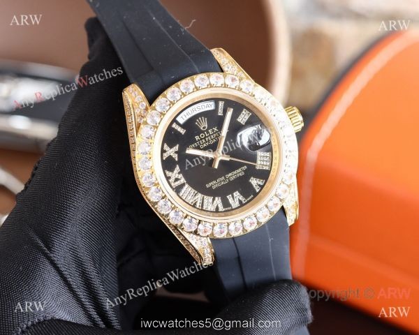 Replica Rolex Day-Date Diamond Gold Bezel Black Face 40 MM Watch Replica Rolex Day-Date Diamond Gold Bezel Black Face 40 MM Watch