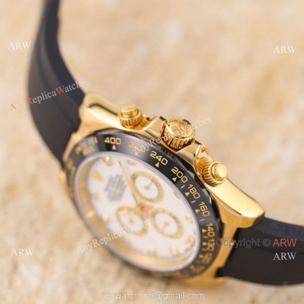 Knock-off V3 Rolex Daytona 43MM White Face Gold Case Rubber Strap Watch Knock-off V3 Rolex Daytona 43MM White Face Gold Case Rubber Strap Watch