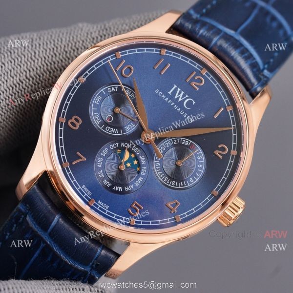 Fake IWC Portuguese Moonphase Rose Gold Case 42MM Brown Leather Strap Watch Fake IWC Portuguese Moonphase Rose Gold Case 42MM Brown Leather Strap Watch