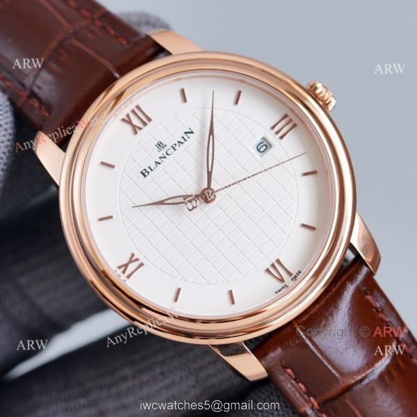 Copy Blancpain Villeret Rose Gold Case Watch With Roman Markers Brown Leather Strap Copy Blancpain Villeret Rose Gold Case Watch With Roman Markers Brown Leather Strap