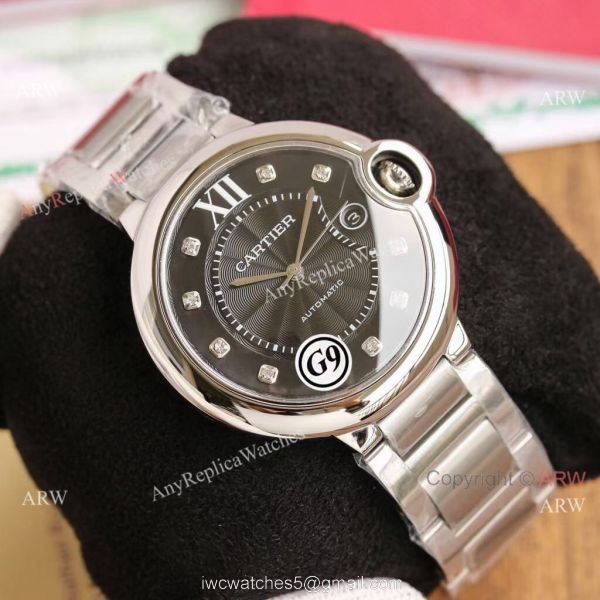 Replica Cartier Balloon Blue Gray Dial V6 Watch with Diamond Markers Replica Cartier Balloon Blue Gray Dial V6 Watch with Diamond Markers