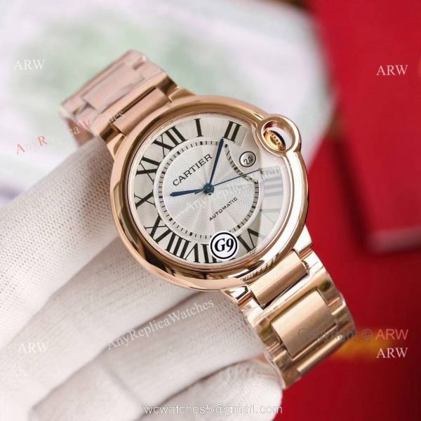 Replica V6 Cartier Balloon Blue Rose Gold Case White Face Watch SS Strap Replica V6 Cartier Balloon Blue Rose Gold Case White Face Watch SS Strap
