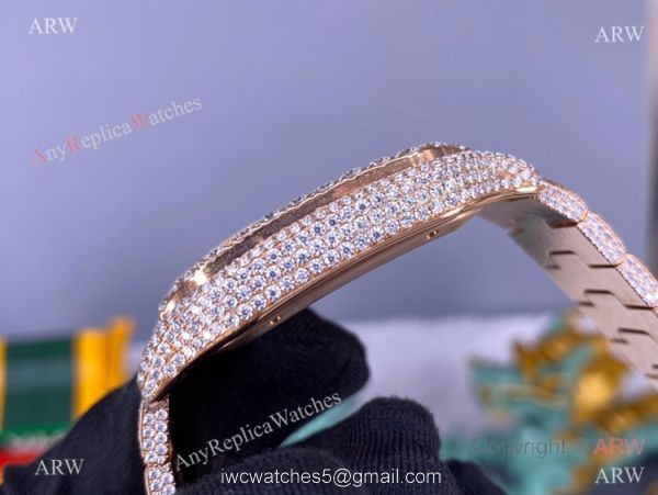 BV Factory Cartier Santos de Watch Iced Out Rose Gold Case BV Factory Cartier Santos de Watch Iced Out Rose Gold Case