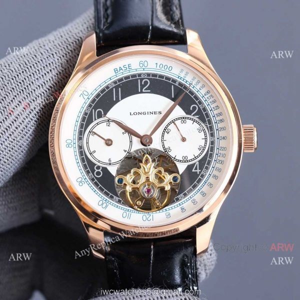 Copy Longines Master Tourbillon Rose Gold Case Black Face Leather 42MM Watch Copy Longines Master Tourbillon Rose Gold Case Black Face Leather 42MM Watch