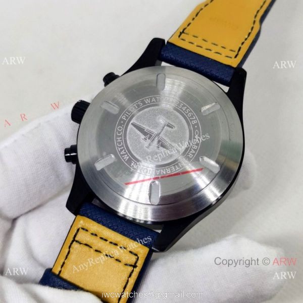 New Copy IWC Pilots Automatic Watch Orange Hand Blue Leather Strap New Copy IWC Pilots Automatic Watch Orange Hand Blue Leather Strap