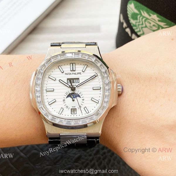 Clone Patek Philippe Annual Calendar Nautilus Watch Gray Dial Diamond Bezel Clone Patek Philippe Annual Calendar Nautilus Watch Gray Dial Diamond Bezel