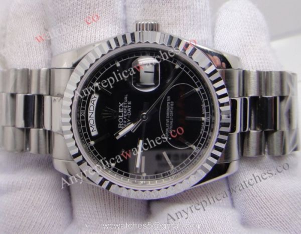 Rolex Day-Date Polished Stainless Steel Black Dial Mens Replica Watch Rolex Day-Date Polished Stainless Steel Black Dial Mens Replica Watch