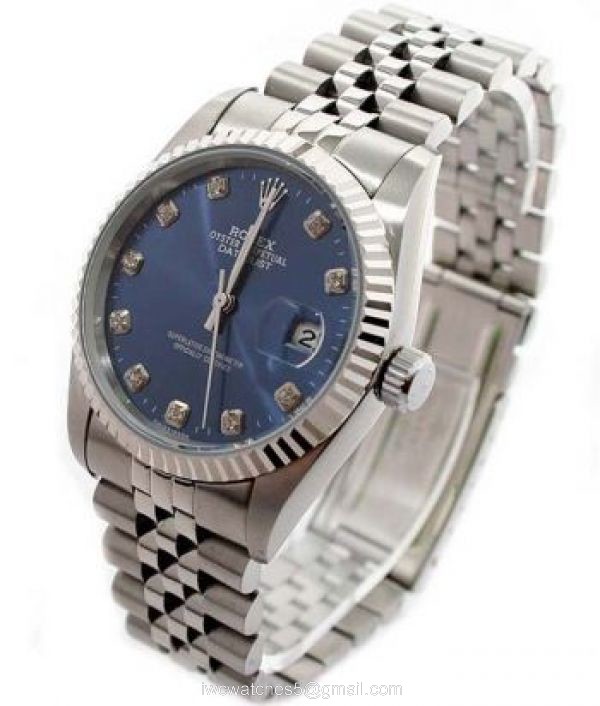 Rolex Datejust Silver Steel Blue Face Diamond Hour Markers Mens Watch Rolex Datejust Silver Steel Blue Face Diamond Hour Markers Mens Watch