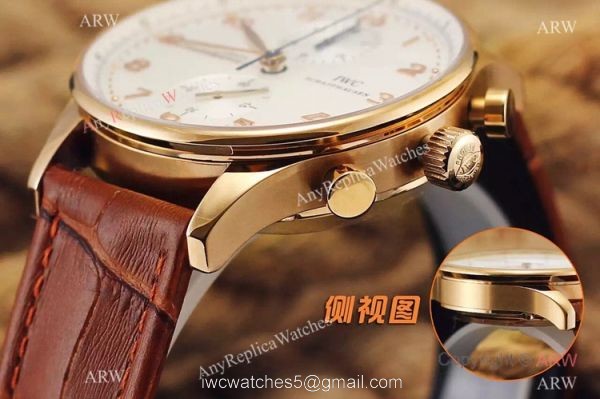 Fake IWC Portuguese Rose Gold Chronograph Watch Black Leather Band Fake IWC Portuguese Rose Gold Chronograph Watch Black Leather Band