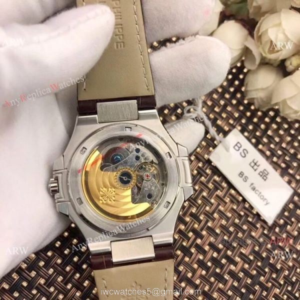 New Patek Philippe Nautilus White Face Annual Calendar Watch Brown Leather Strap New Patek Philippe Nautilus White Face Annual Calendar Watch Brown Leather Strap